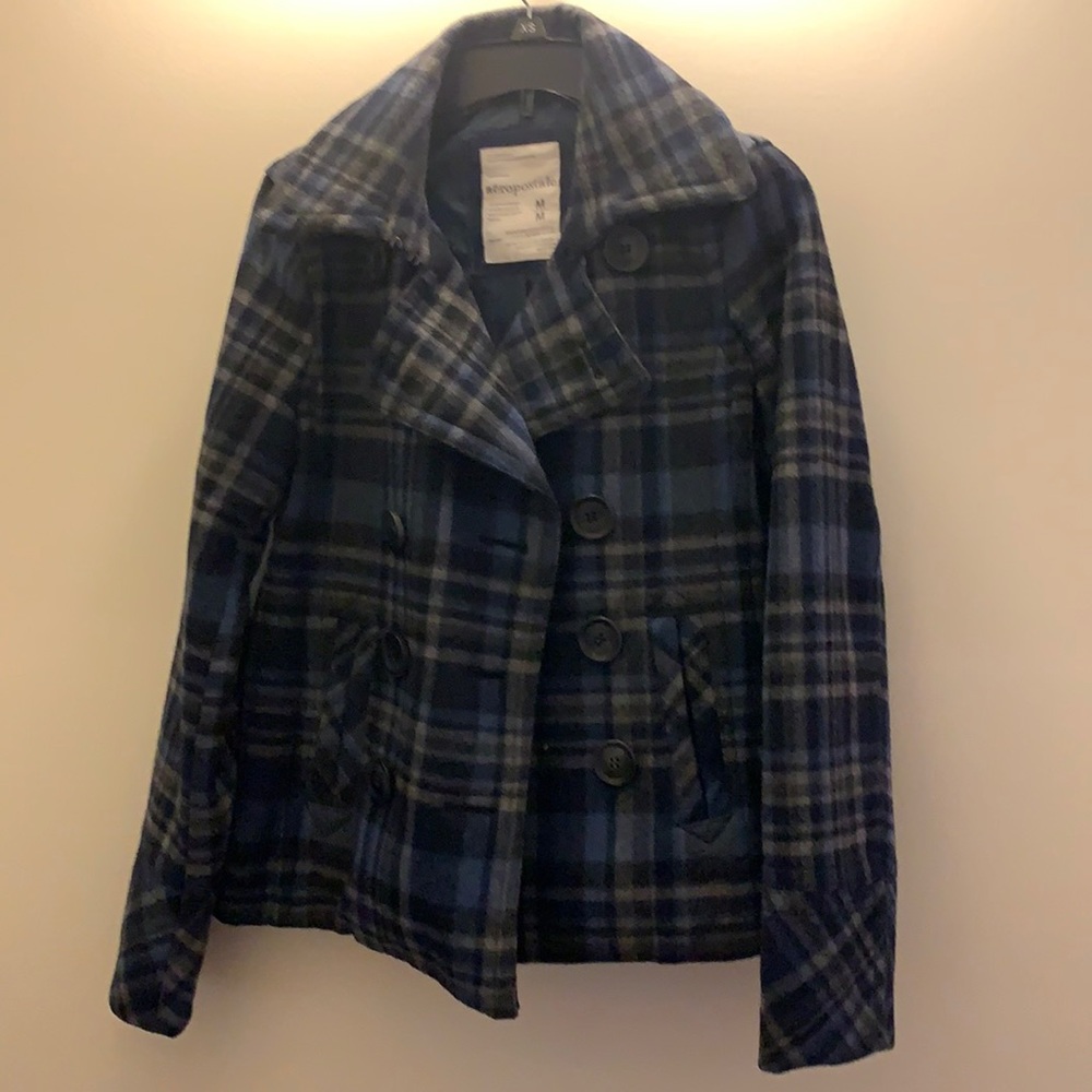 Aeropostale Plaid Button Peacoat Women’s Medium EUC